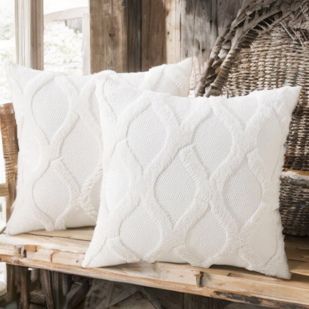 Decorative Pillow Covers 2pc Soft Accent Couch Boho Farmhouse Cottage Decor 18"